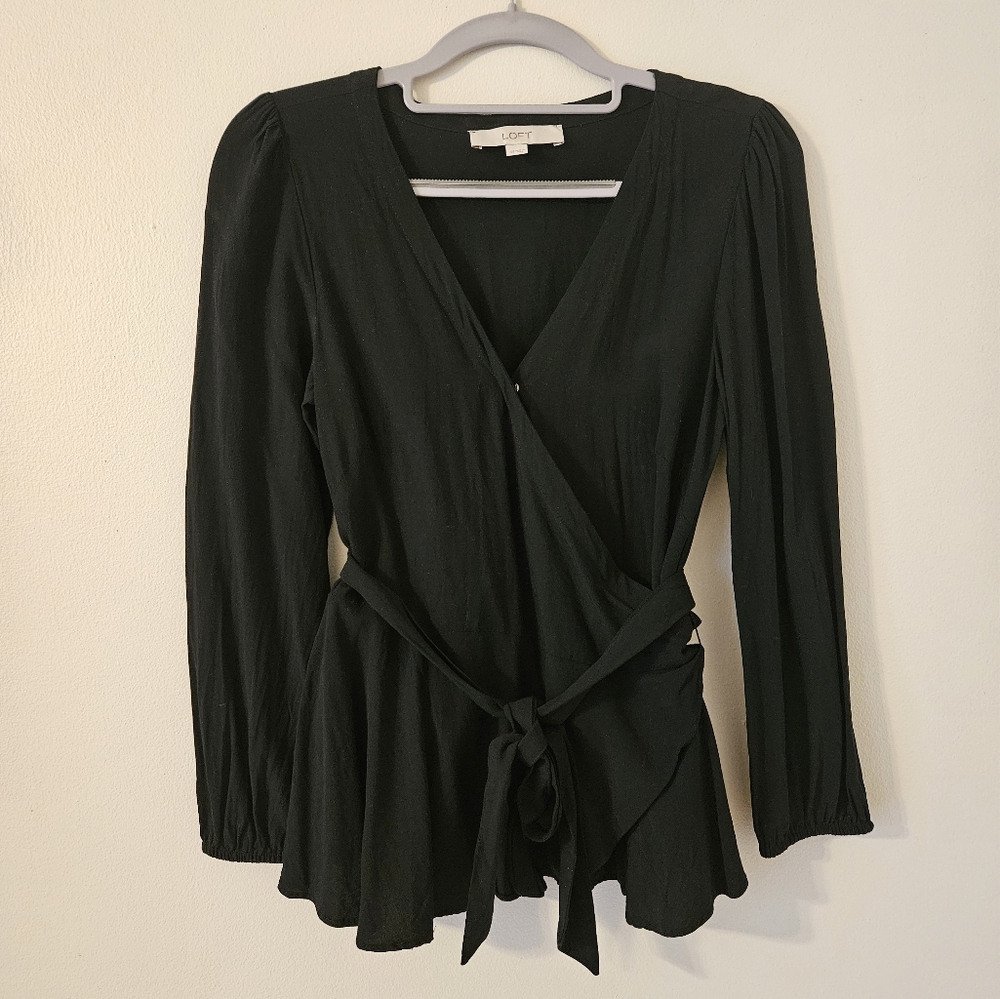 LOFT Black 3/4 Sleeve Wrap Top Size XS